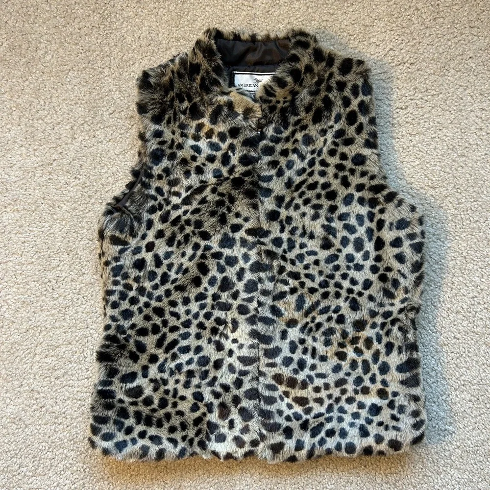 American Widgeon Girls Leopard Faux Fur Vest Size 8 Animal Print Full Zip Brown